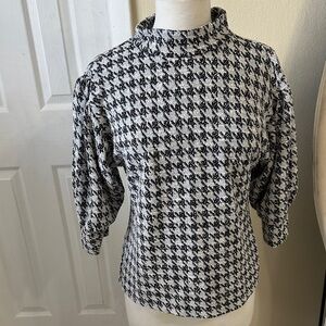 Ann Taylor Black and White Houndstooth Blouse